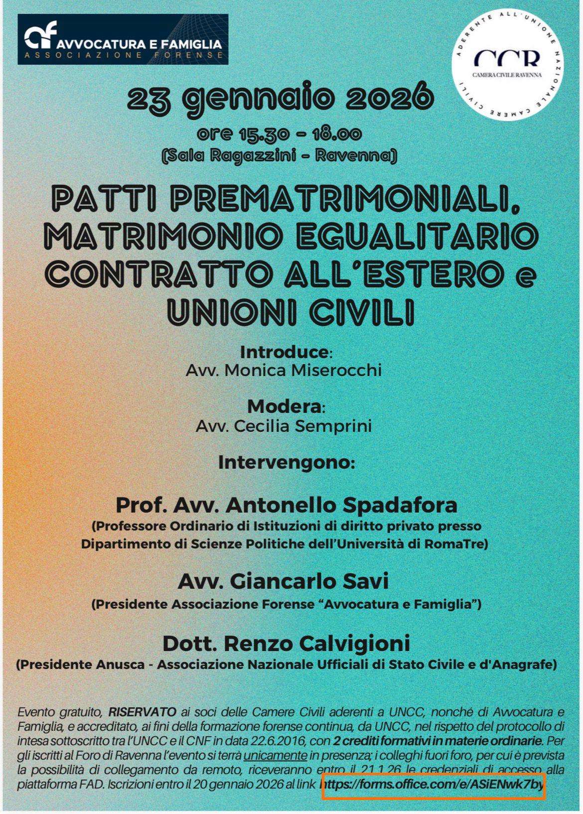 Prenotazioni al link https://forms.office.com/e/ASiENwk7by